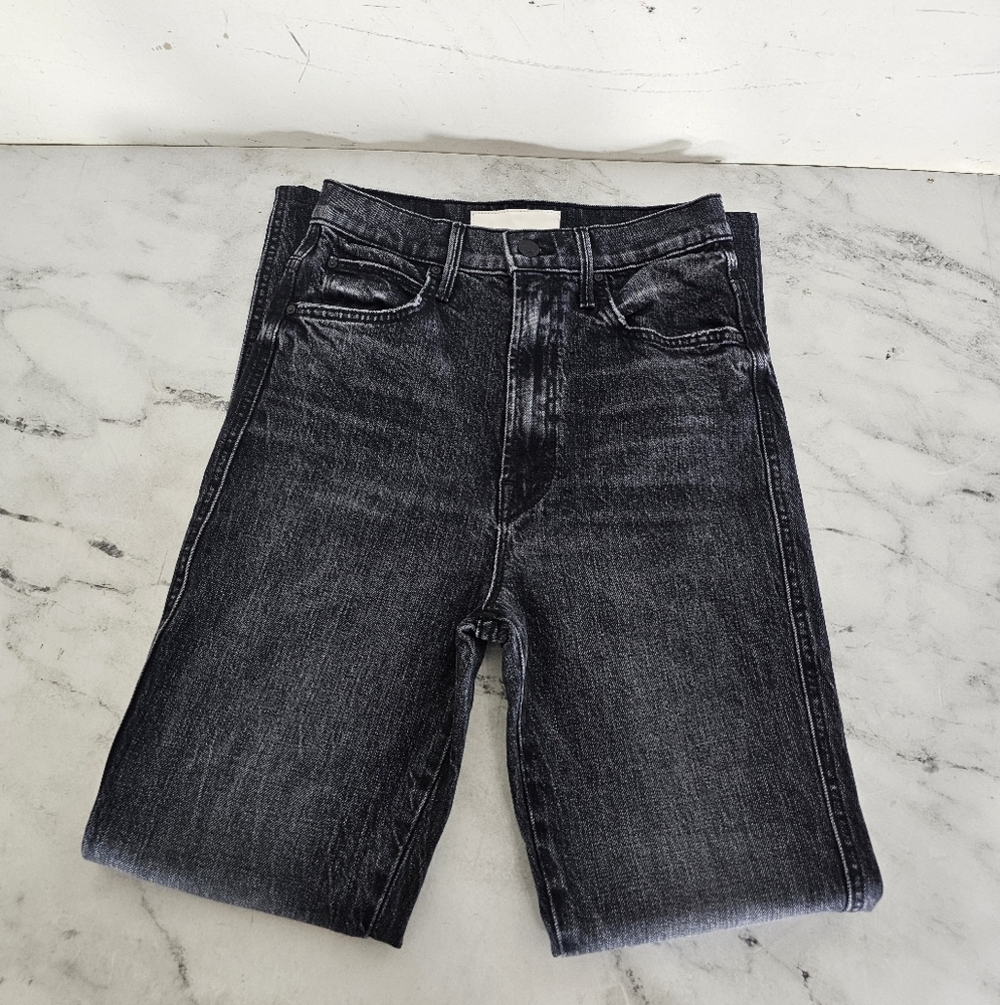 MOTHER Superior High Waisted Smokin' Double Heel Straight Leg Black Jeans 25 - Picture 5 of 11
